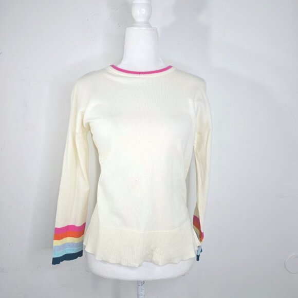 Anthropologie THML SUPER SOFT Crew Neck Sweater Rainbow Cream Pride - Picture 1 of 8
